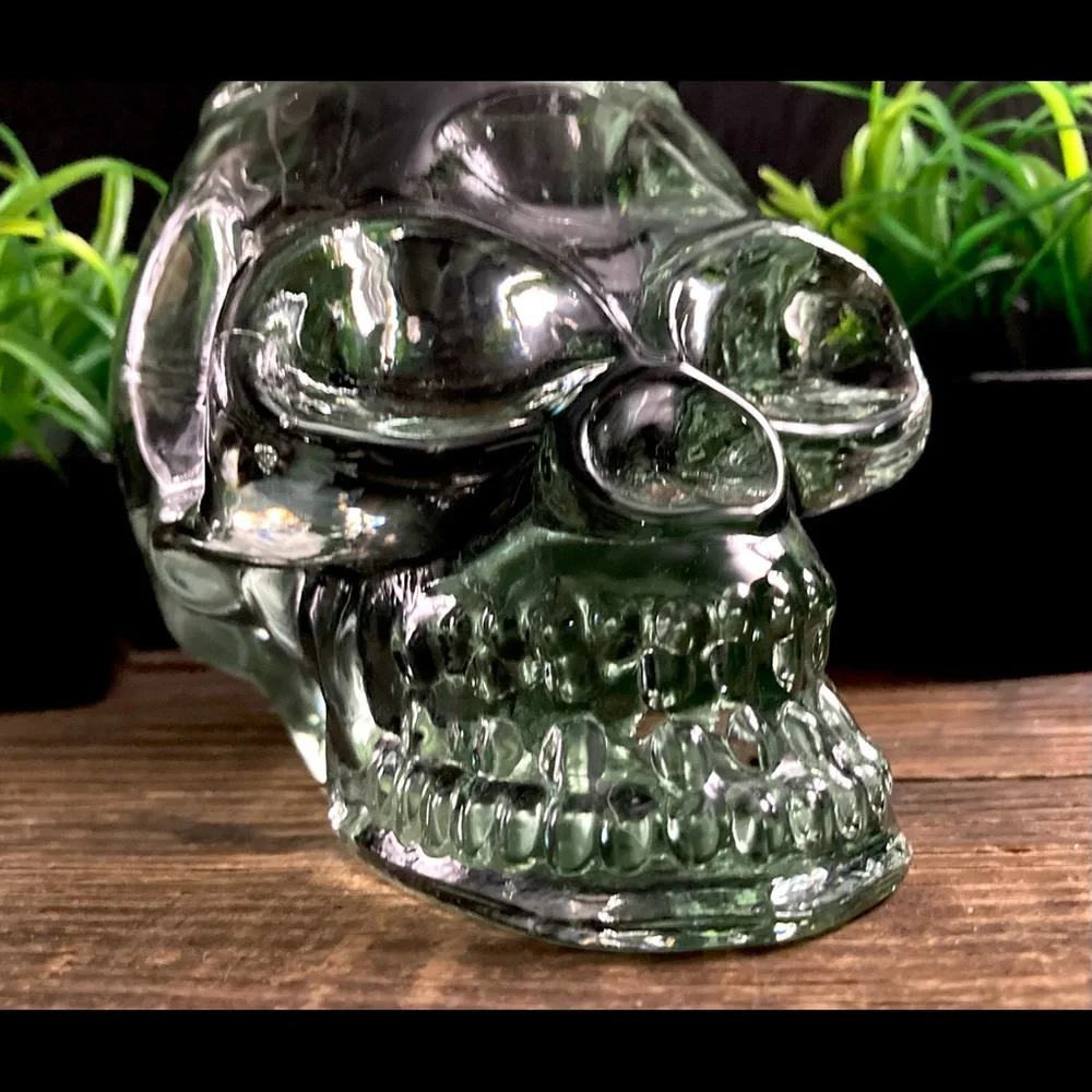 Glass Votive Crystal Skull Green Clear Glass Tea Light Holder Halloween